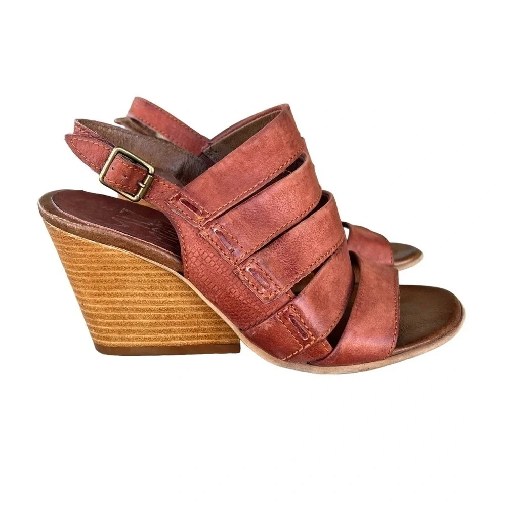 Miz Mooz Kenmare Leather Wedge Slingback Sandal Rust Brown EU 37 US 6.5/7 GUC